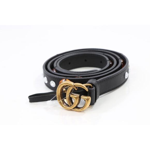 Gucci GG Marmont Rhinestone Crystal Black Embellished Leather Belt Size 100-40